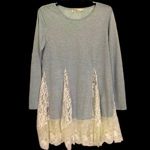 BLUE ENCHANTRESS Lace and Cotton Tunic Size Large Boutique Brands